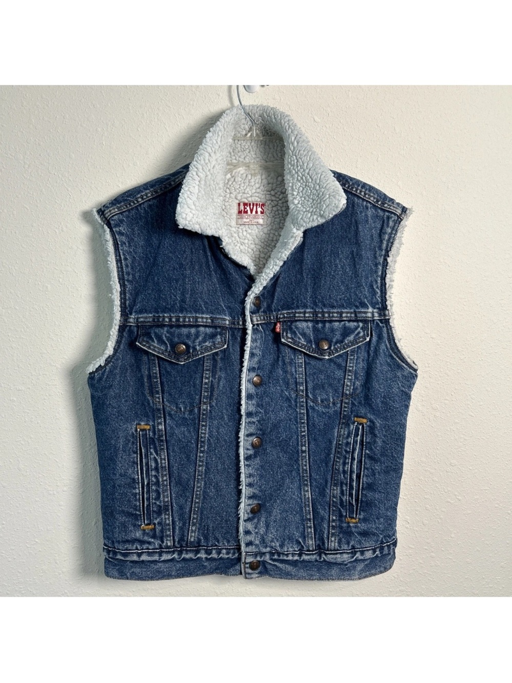 Vintage 80’s Levi’s Denim Sherpa Lined Vest Harley-Davidson Made In USA Size Med - Picture 2 of 16